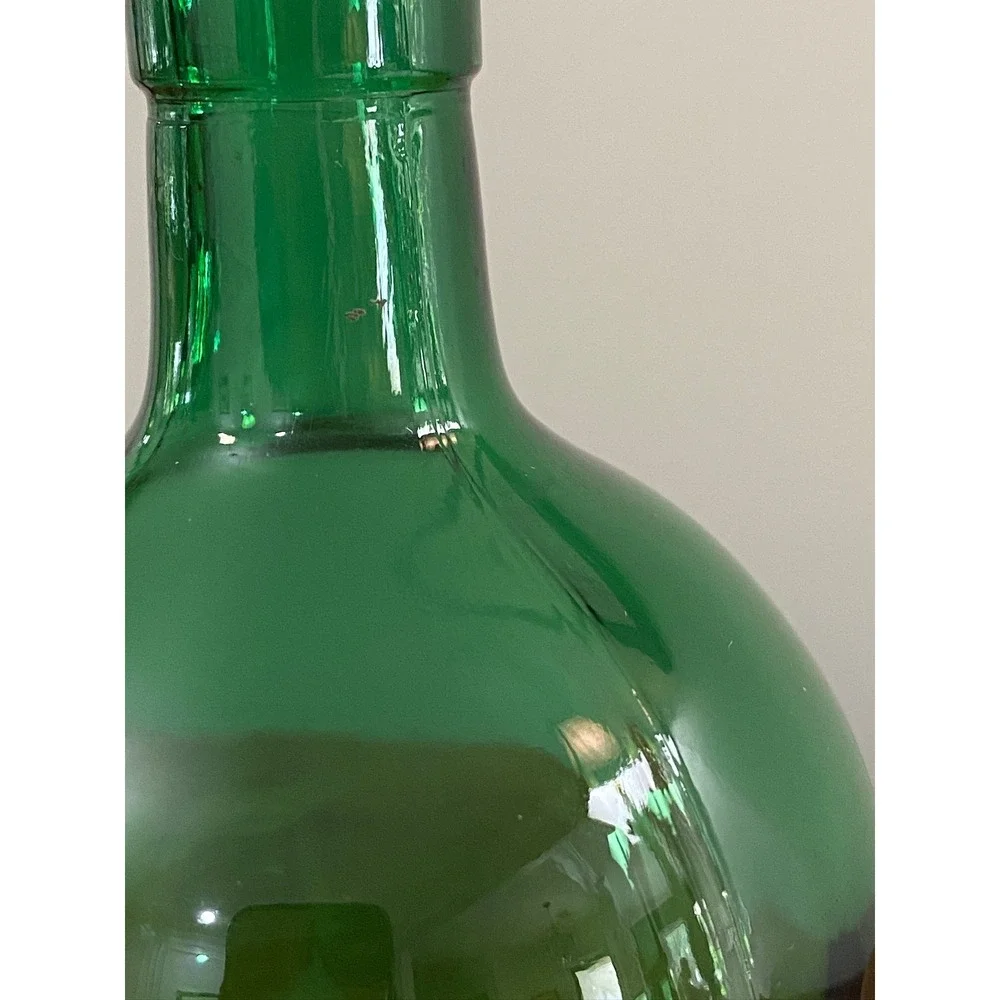 Vintage Emerald Green Glass Carboy Bottle Rounded Teardrop Vase Embossed